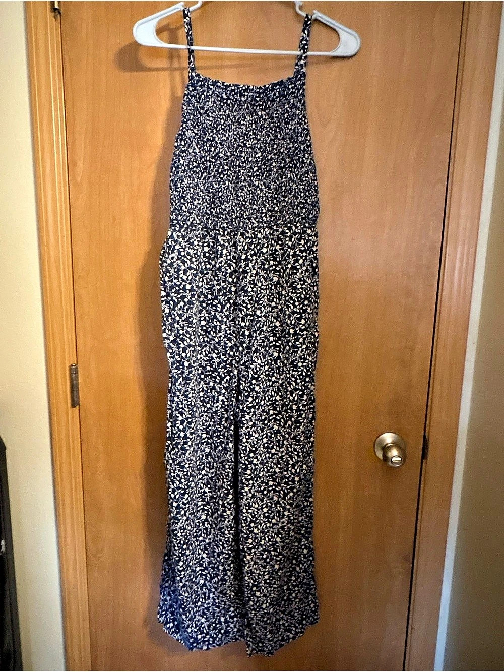 Printed Wide-Leg Jumpsuit in navy and cream